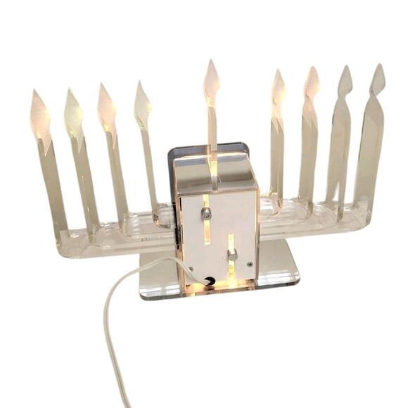 Mid Century Modern Hanukkah Menorah Acrylic Lucite Lamp Vintage Retro Chanukah - Picture 5 of 5
